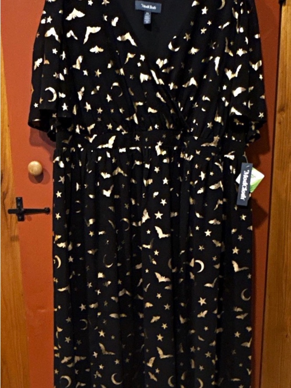 NWT Modcloth Black Dress with Gold Star, Moon & Bat Print
